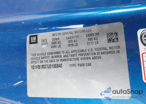 2018 Chevrolet Camaro 1Lt z USA, uszkodzony, nr VIN 1G1FB1RX7J0106840